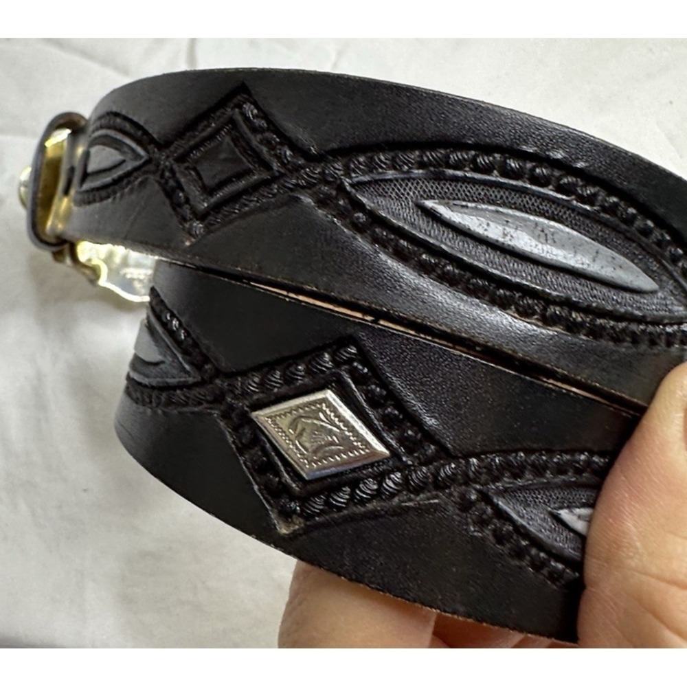 Crumrine Silver Plate Buckle Horse Mare Foal Two Tone Western Belt Black 26 - Picture 16 of 16